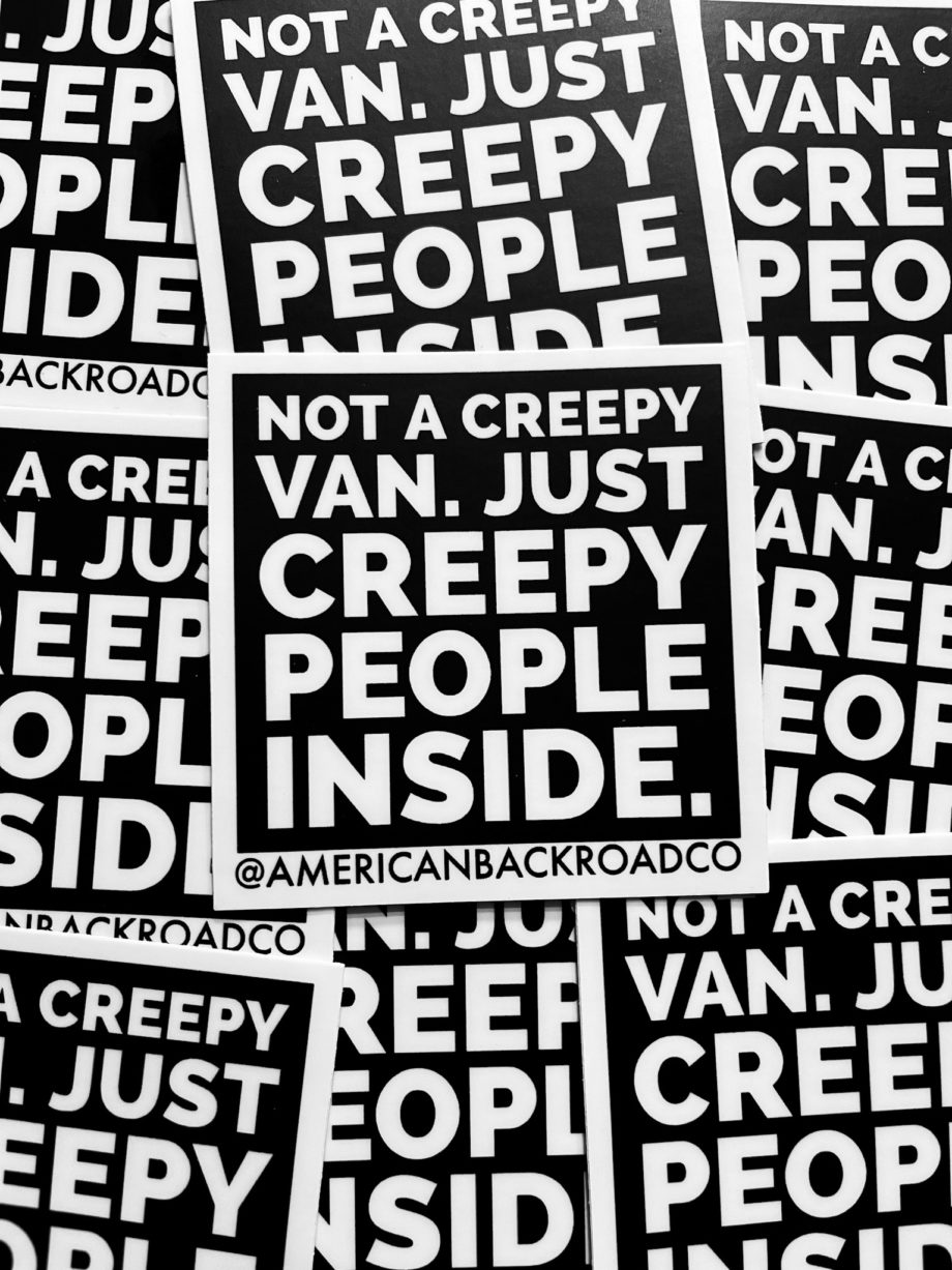 Not a creepy van, just creepy people inside Sticker